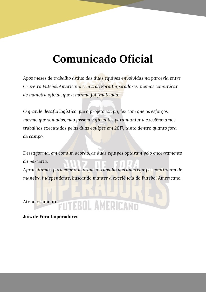 Leia mais sobre o artigo Acabou! Imperadores e Cruzeiro desfazem parceria no futebol americano